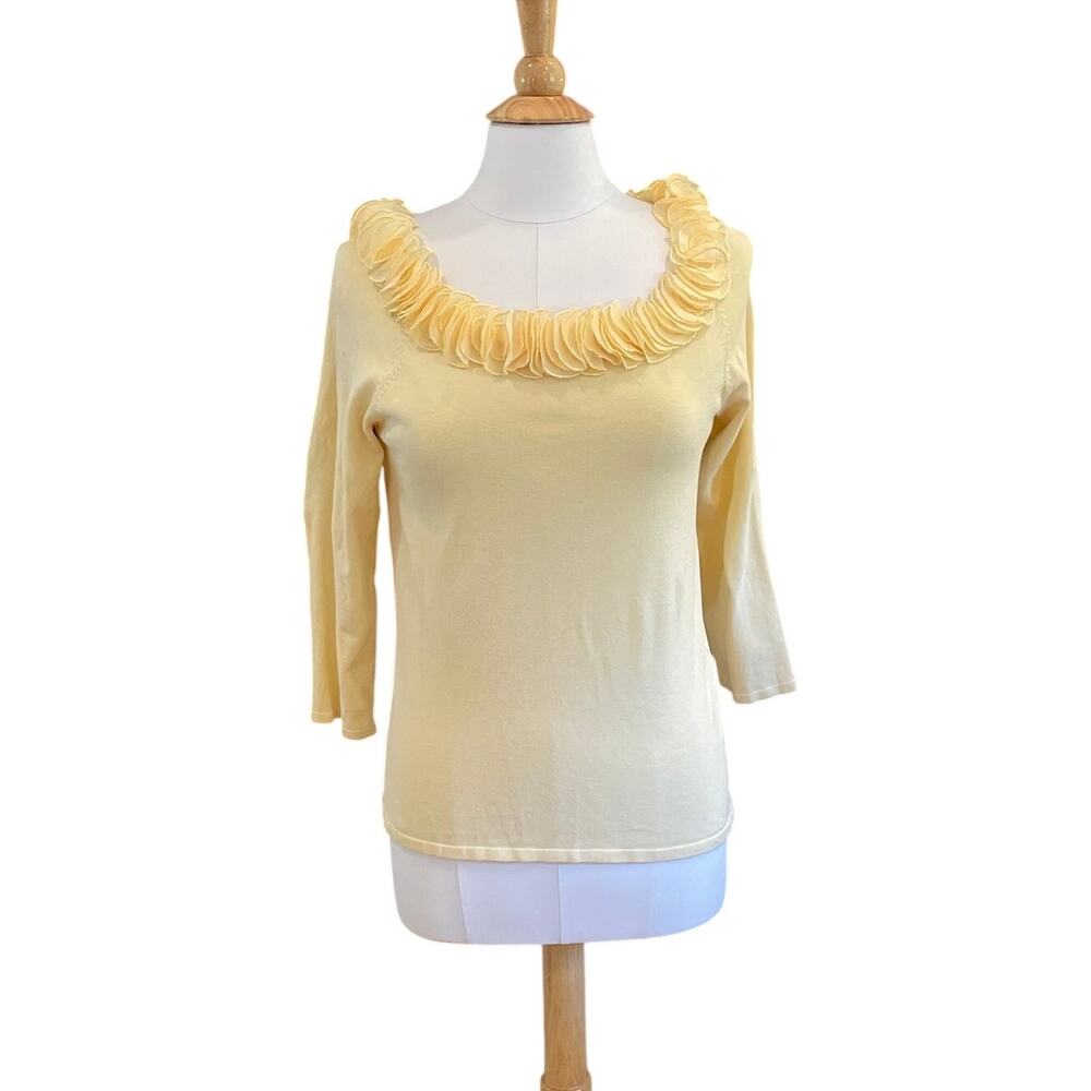 Belldini Butter Yellow 3/4 Sleeve Sweater, Embellished Round Neck, Sequins, L